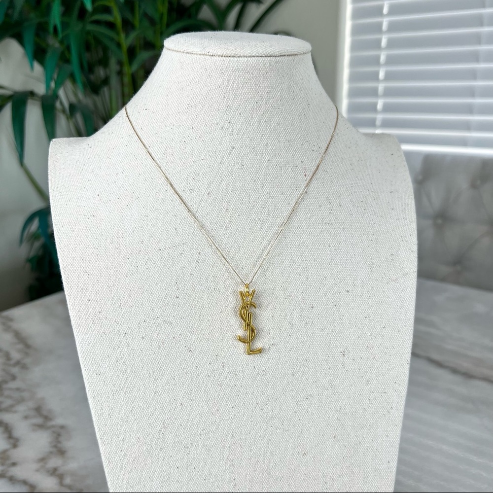 Yves Saint Laurent Gold YSL Logo Pendant Necklace